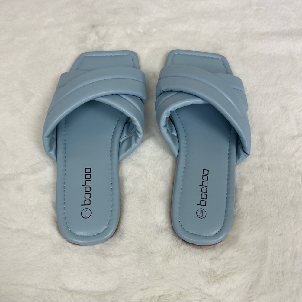 NWT BOOHOO WIDE WIDTH PADDED CRISS STRAP SLIDE SANDALS IN PASTEL BLUE SIZE 6 - Picture 9 of 15